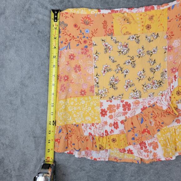 Forever 21 Womens Mini Skirt L Patchwork Floral Ruffle Hem Cottagecore Style - Picture 7 of 10